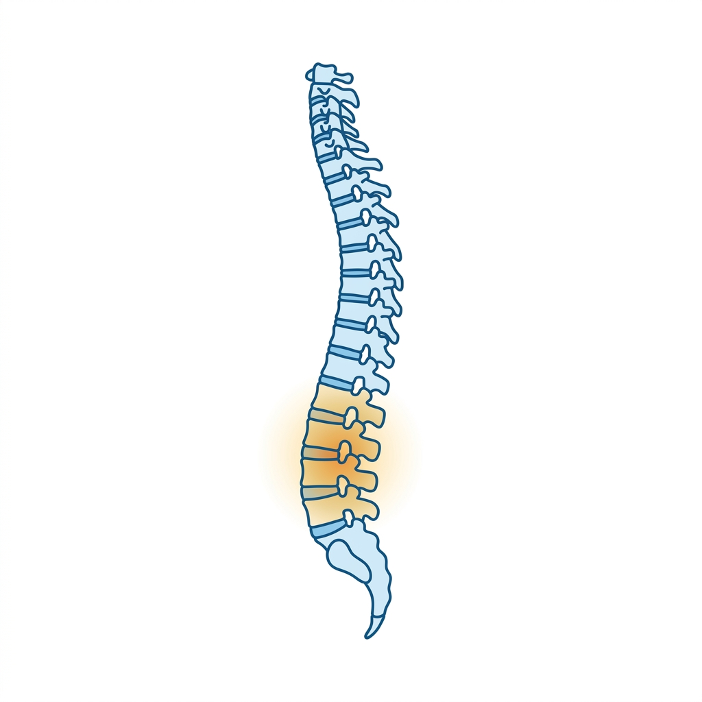 Ilustração anatômica da coluna vertebral com região lombar destacada